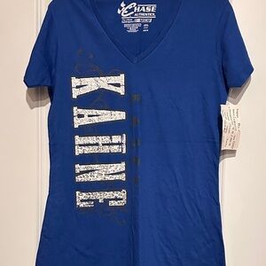 Chase Authentics Royal Blue V‑Neck Tee with White Leopard Kasey Kahne Print